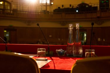 An empty conference desk