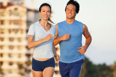 man and woman jogging