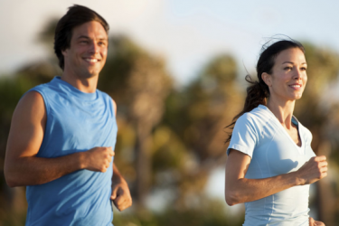 man and woman running