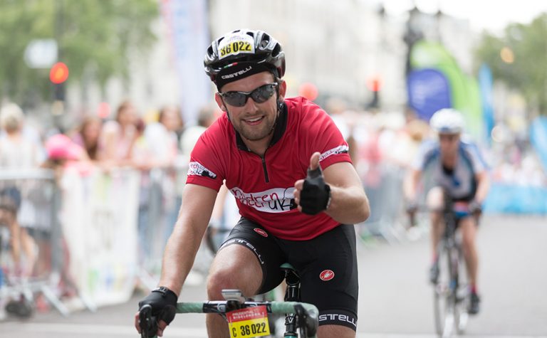 cyclist crossing the finishing line