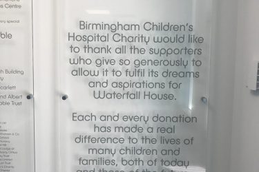 Birmingham Children's Hospital Charity Plaque