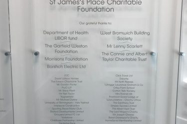 St James's Place Charitable Foundation plaque at Birmingham Children' Hospital