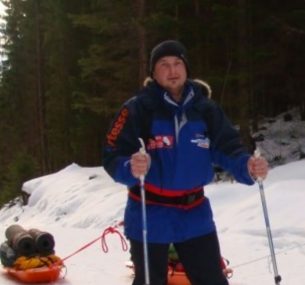 Dave carries his gear on a sled