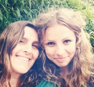 nicol and martha two ladies selfie smiling long hair green top