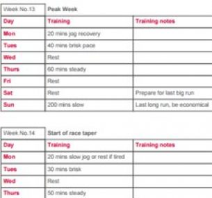 Training plan calendar