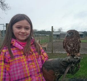 young girl holding an owl