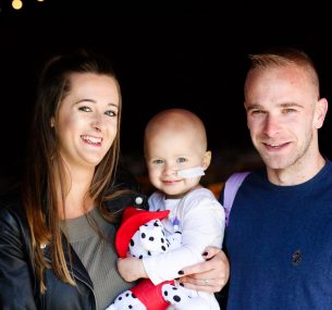 Bella, who was diagnosed with Acute Lymphoblastic Leukaemia, with mum Lisa and dad