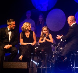 Pete, Rachel and Suki Corbett with Mark Brider at the Children with Cancer UK Ball 2019