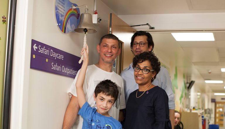 a boy with family in hospital