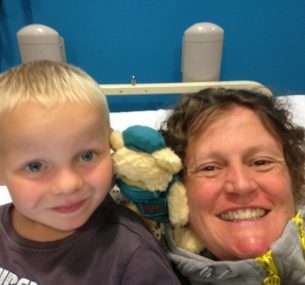 Ollie and his mum in hospital