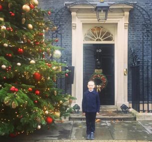 Sholto outside Downing Street at the Starlight Christmas party in 2017