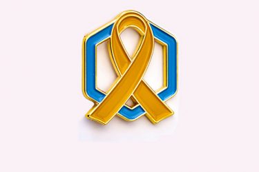 Children with Cancer UK limited edition gold ribbon pin badge.