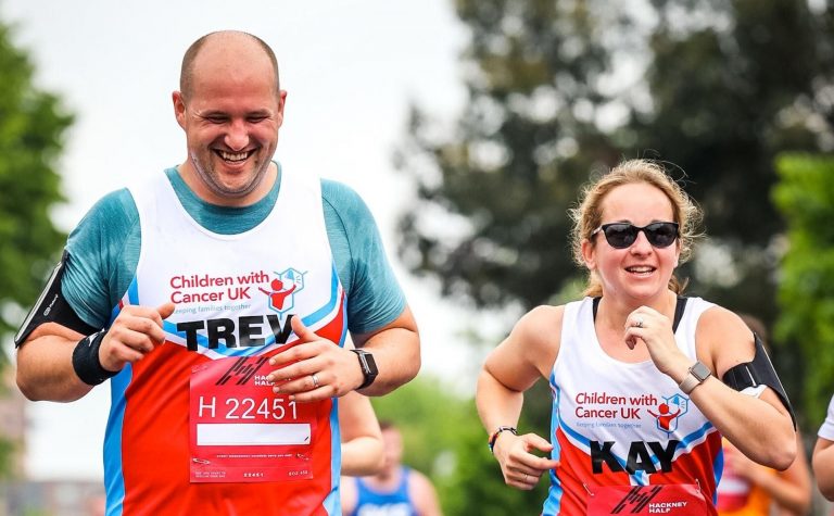 Man and woman running a half marathon for charity Kay and Trev 1