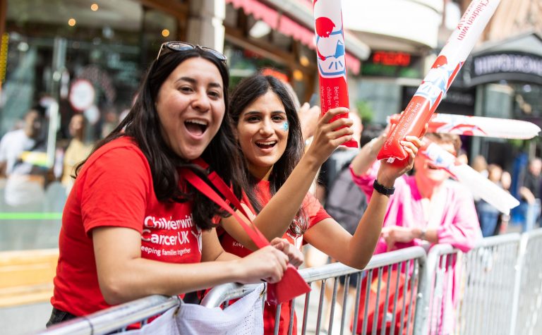 two people cheering