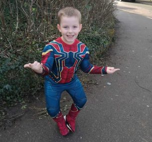 Stanley in spiderman costume before diagnosis