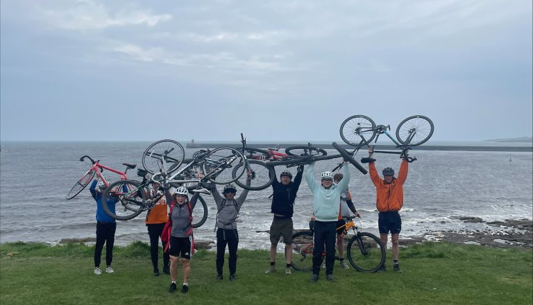 Shrewsbury college students with bikes