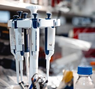a rack of pipettes on a stand research