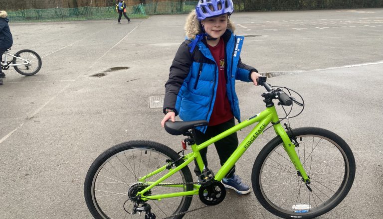 Barney after completing his bike ability