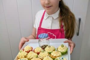Izzy at her cupcake fundraiser for Children with Cancer UK